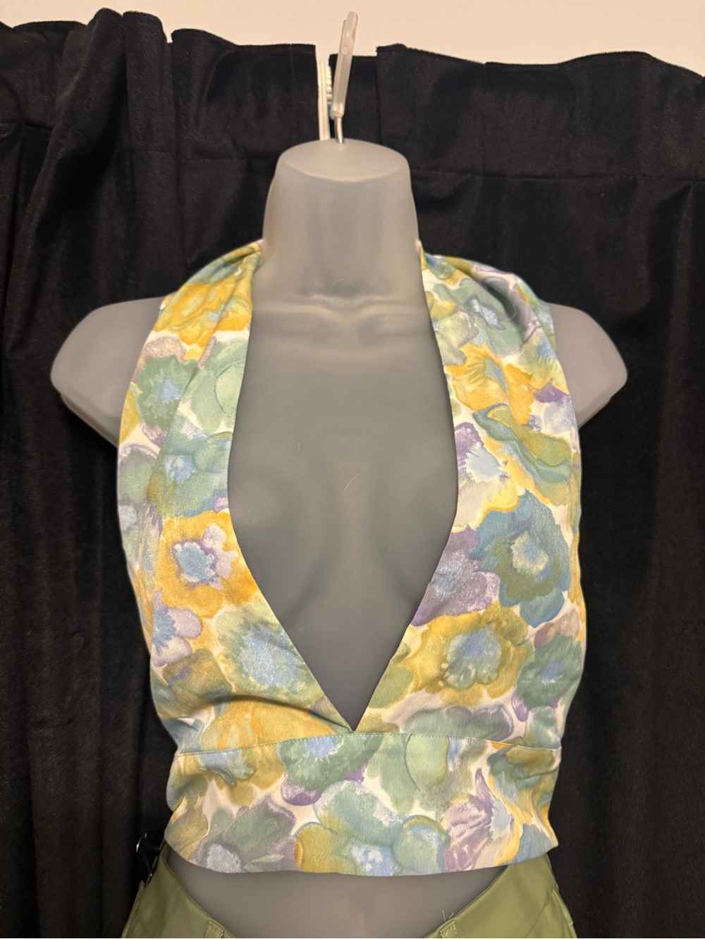 SHEIN Pastel Floral Halter Backless Crop Top - Yellow Green Blue Purple
